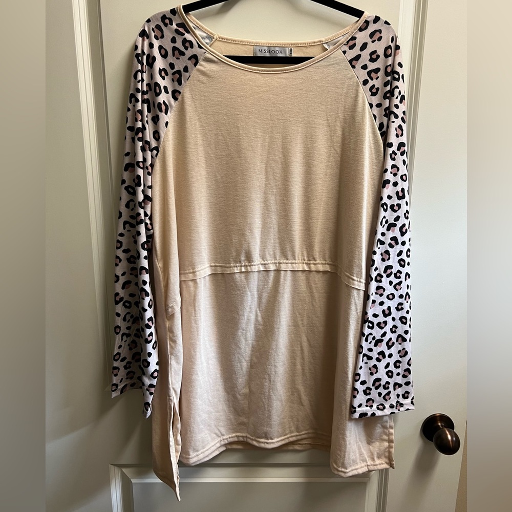 Misslook Cheetah Long Sleeve Top Blouse XXL 2X